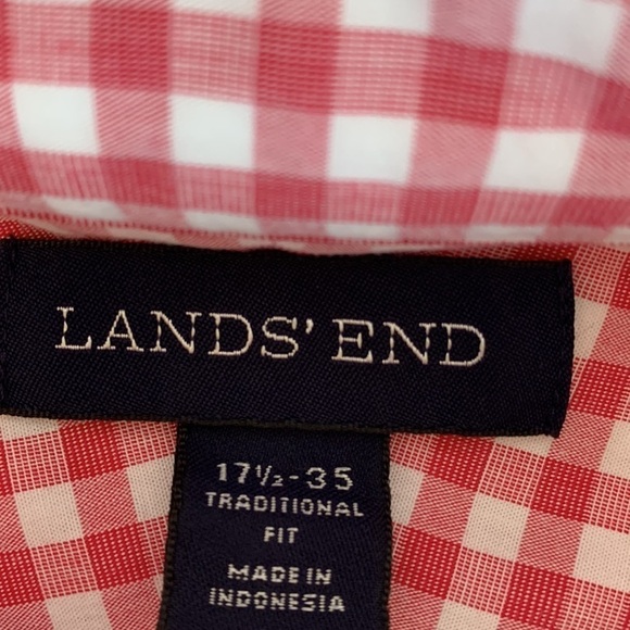 Lands’ End Traditional Fit Shirt Pink Gingham Check Print Button Down 17.5-35 - Picture 6 of 12